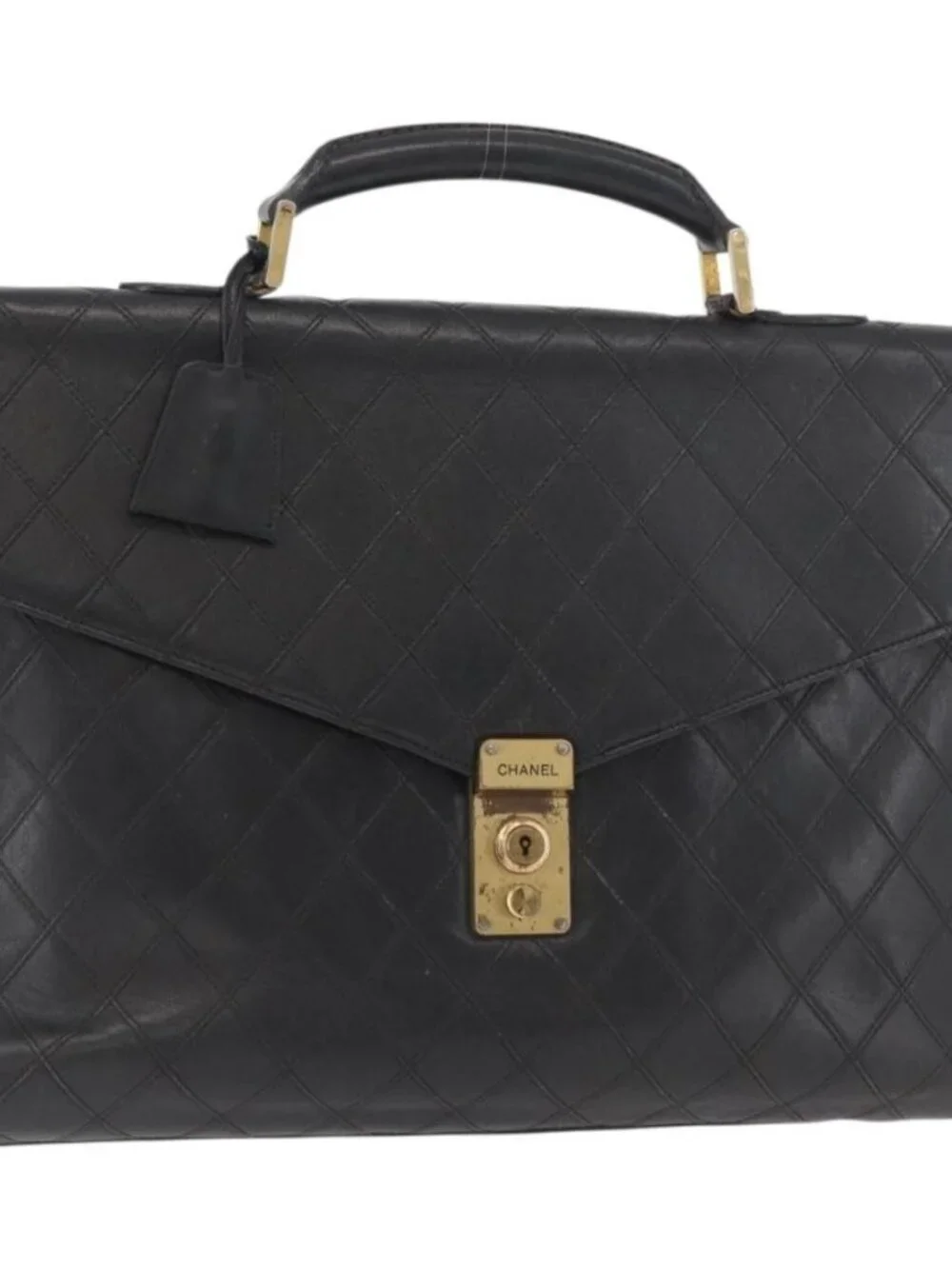 CHANEL Bicolore Business Bag Leather Black Gold CC Auth bs35400